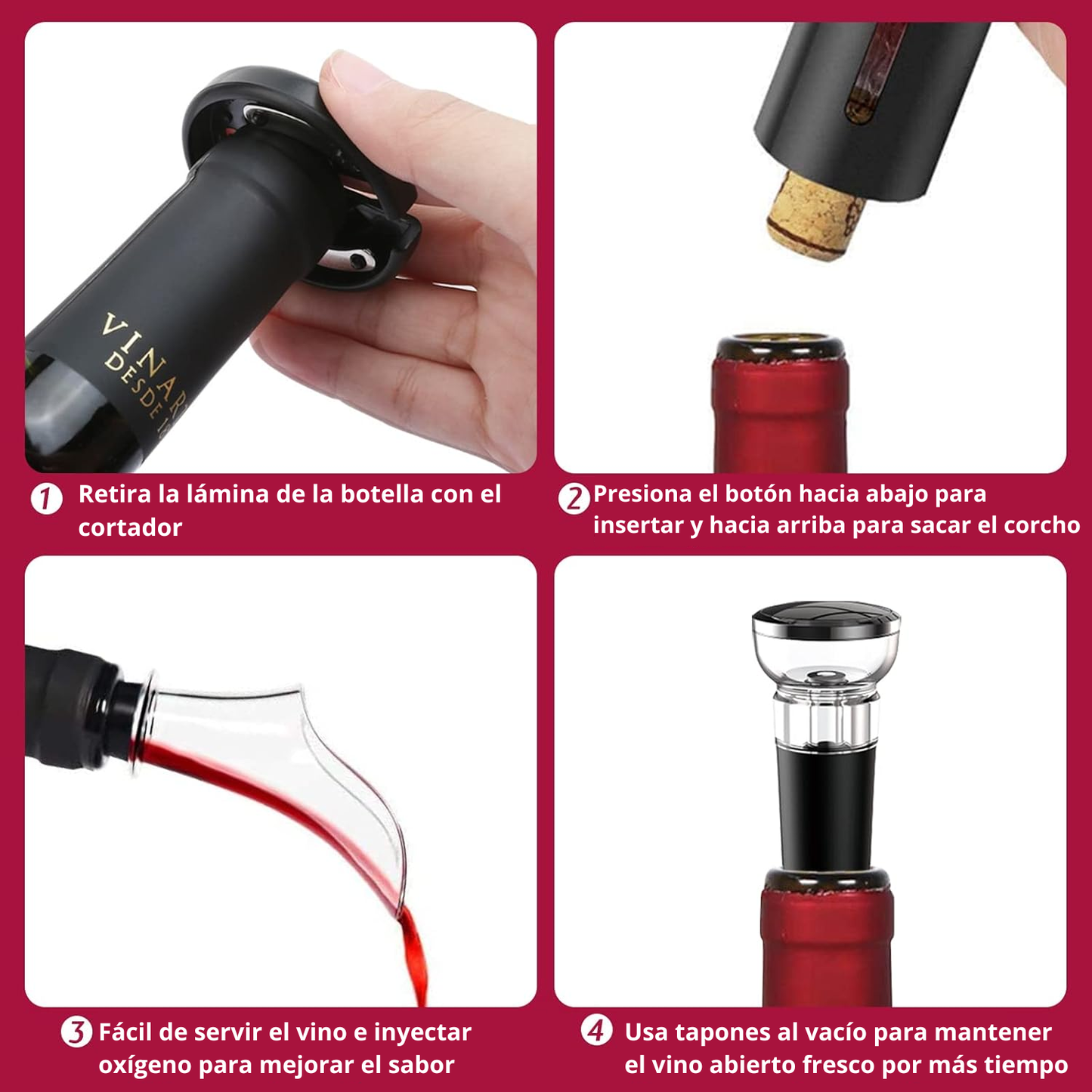 Descorchador Eléctrico Premium de Vino 4 en 1